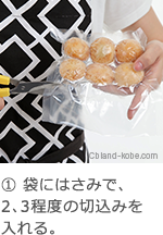 袋にはさみで、2､3程度の切込みを入れる。